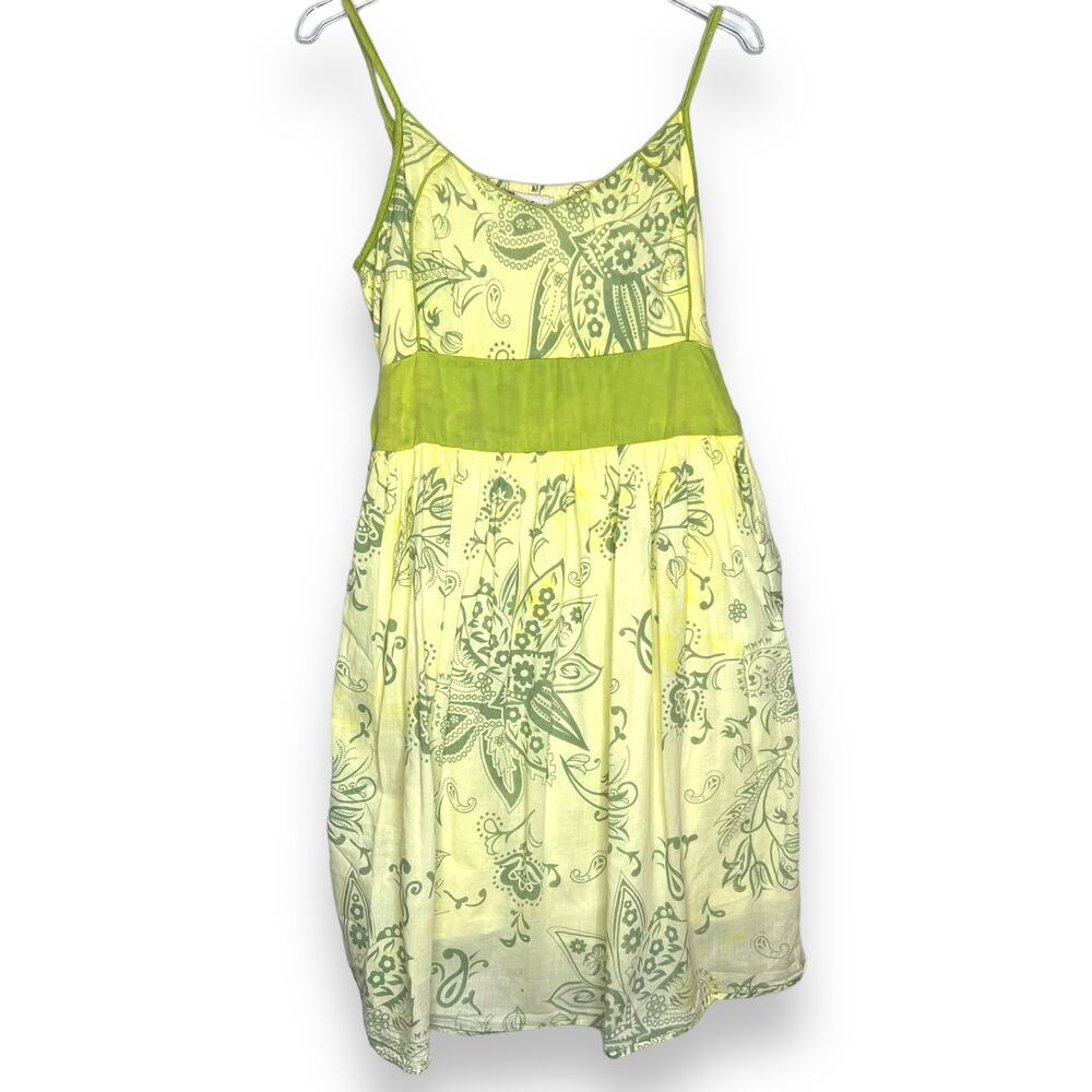 Y2K Vintage Earth Song Printed Green Sun Dress Size Large